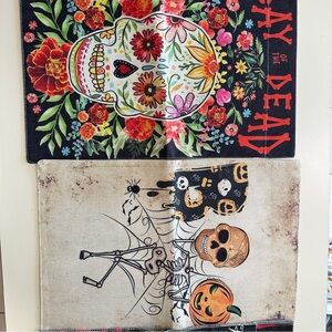 Garden flags and skull plastic table cloth